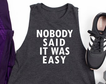 Workout CROP Tank. Fitness Tank. Exercise. Running. Yoga. She Is Strong. Nobody Said It Was Easy. Grit and Grace.