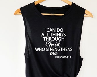 Workout Tank. I Can Do All Things Through Christ. Inspiration. Fueled By Jesus. Faith Fitness. Fitness Tank. Running. Christian Shirt.