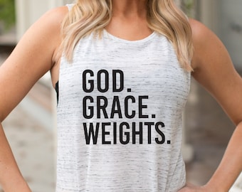 Workout Tank. GOD GRACE WEIGHTS. Motivation. Christian Shirt. Fueled By Jesus. Faith Fitness Grind. Fitness Tank. Inspiration. Love Jesus