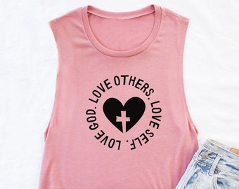 Faith and Fitness. Yoga. Love God Love Yourself Love Others. Self Love. Christian Shirt.