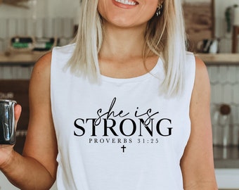 She Is Strong Workout Tank. Motivation. Christian Shirt. Fueled By Jesus. Fitness Tank. Inspiration. Love Jesus. God Goals Grace