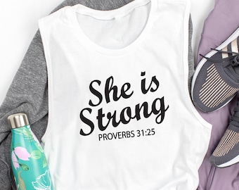 Workout Tank. She Is Strong. Motivation. Christian Shirt. Fueled By Jesus. Fitness Faith. Fitness Tank. Inspiration. Love Jesus. Proverbs 31