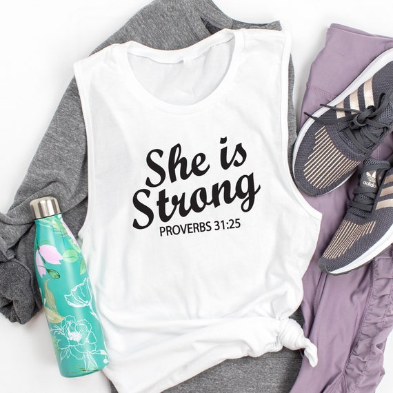 Workout Tank. SHE IS STRONG. Motivation. Christian Shirt. | Etsy