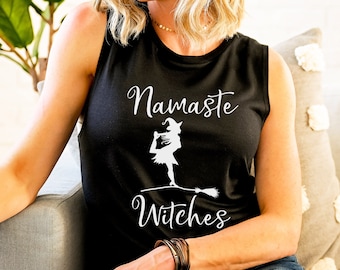 Namaste Witches. Yoga Tank. Basic Witch. Witch Please. Halloween Bootcamp. Not Your Basic Witch. Workout Tank. Halloween Shirt