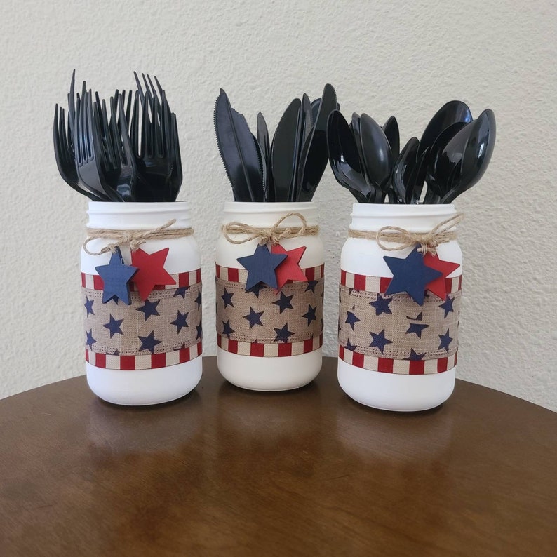 Patriotic Mason Jar Silverware Holders Etsy