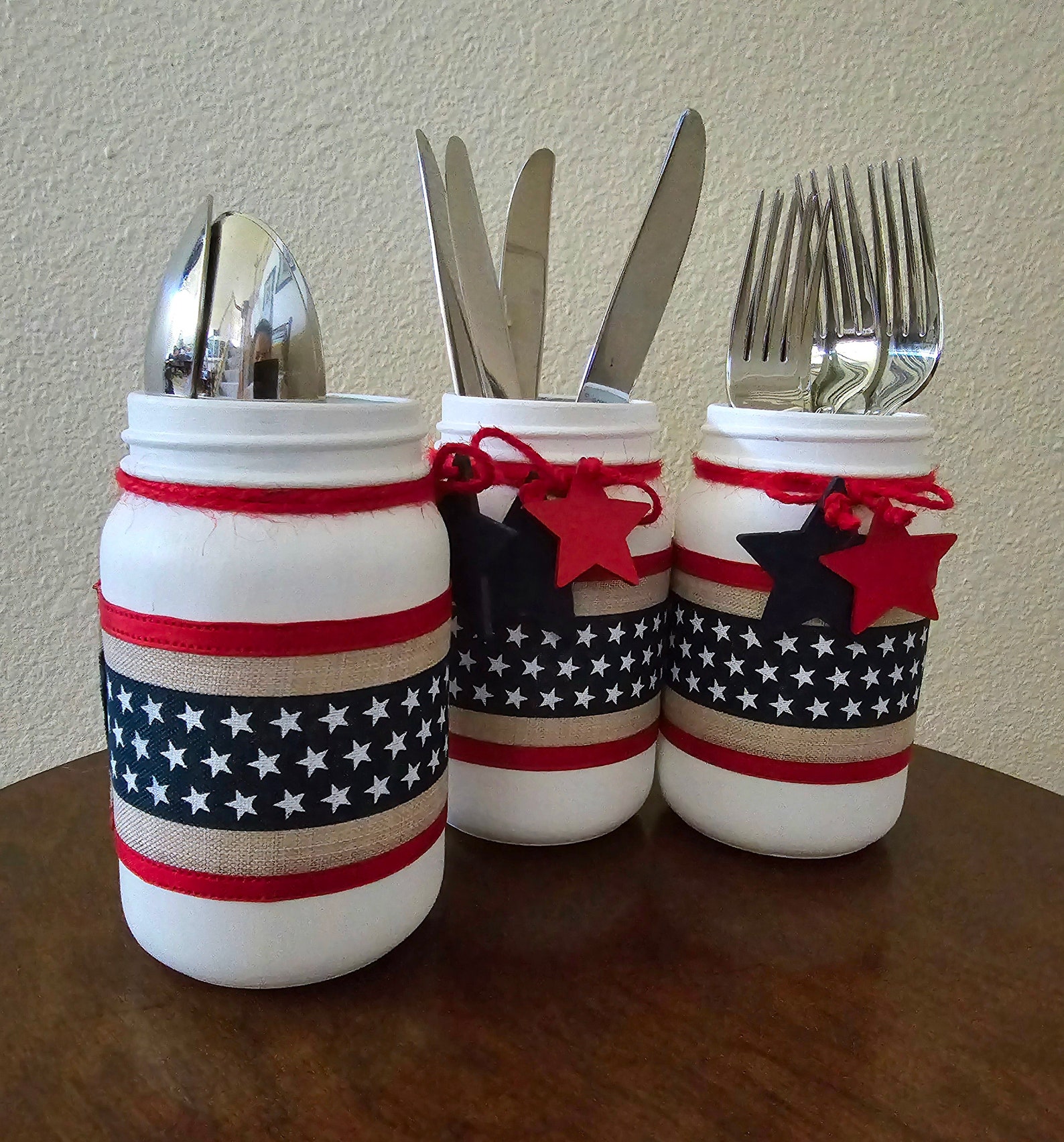 Patriotic Mason Jar Silverware Holders Etsy