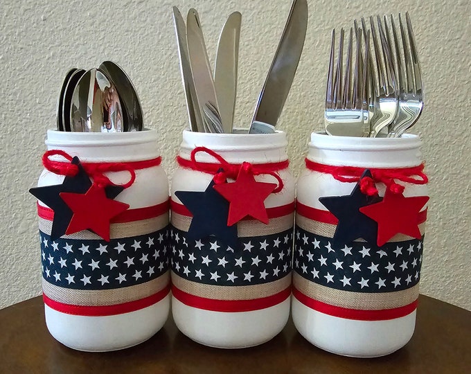 Patriotic Mason Jar Silverware Holders Etsy