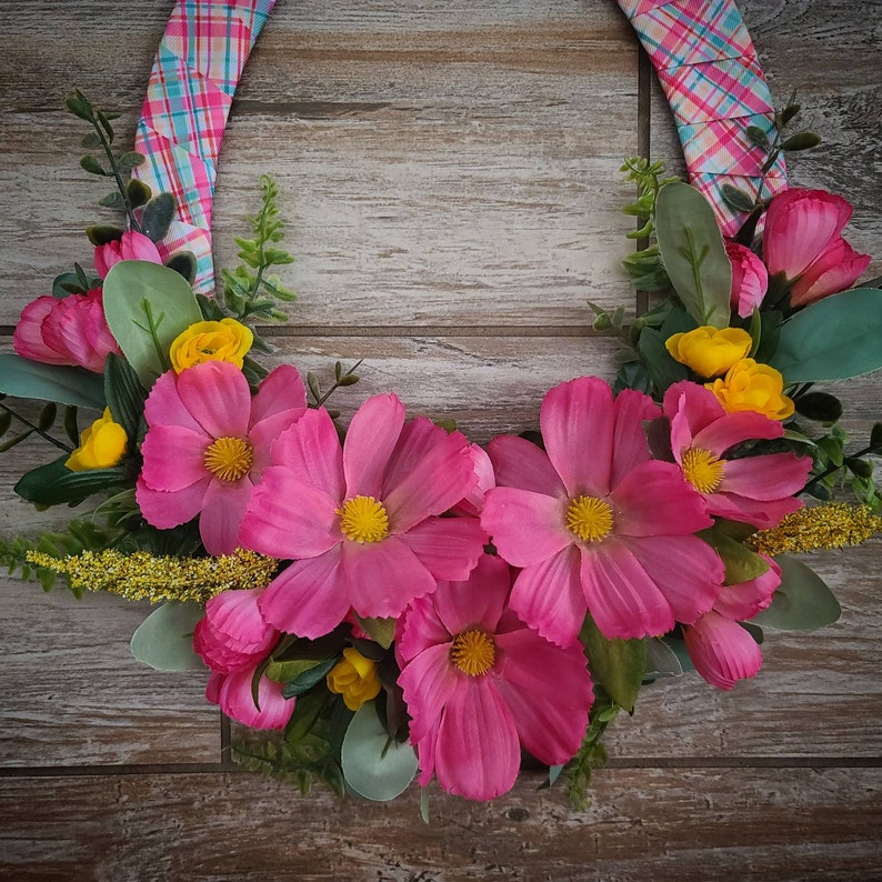 Easter Egg Ribbon Wreath With Spring Flowers - Etsy