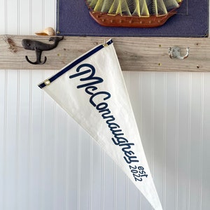 Custom Wedding Boat Pennant: Upcycled Sailcloth Nautical Decor