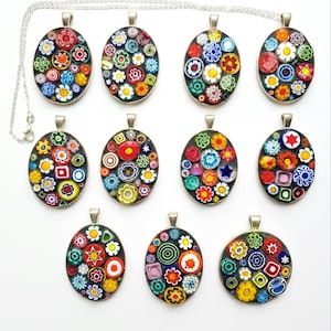 Millefiori oval flower mosaic pendant