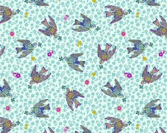 Woodland Walk by Nathalie Lete for Anna Maria Horner Conservatory - Fat Quarter of The Swallows in Azure
