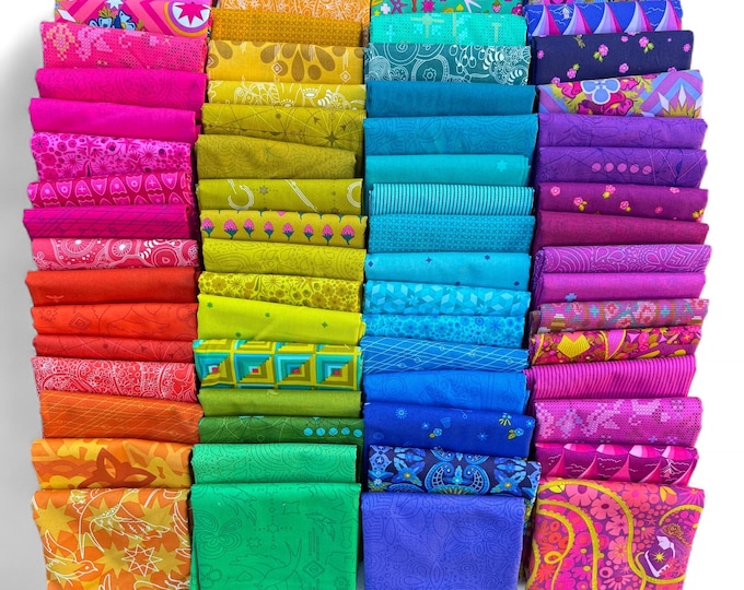 Fat 16th of various Andover Alison Glass fabrics as shown in photo (64 in total) - Mixed Rainbow
