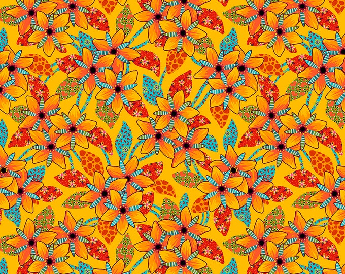 Tropicalism by Odile Bailloeul for Free Spirit Fabrics - Fat quarter of Small Caribes in Yellow