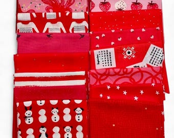 Fat 16th of various Ruby Star Society fabrics as shown in photo (16 in total) - Reds