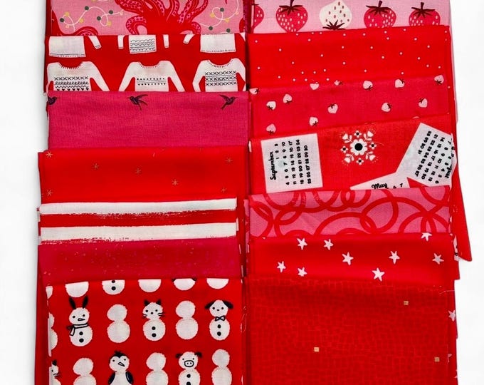 Fat 16th of various Ruby Star Society fabrics as shown in photo (16 in total) - Reds