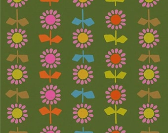 Cat Nap by Alexia Marcelle Abegg for Ruby Star Society -- 25cm cut of Canvas Daisy Stripe in Green