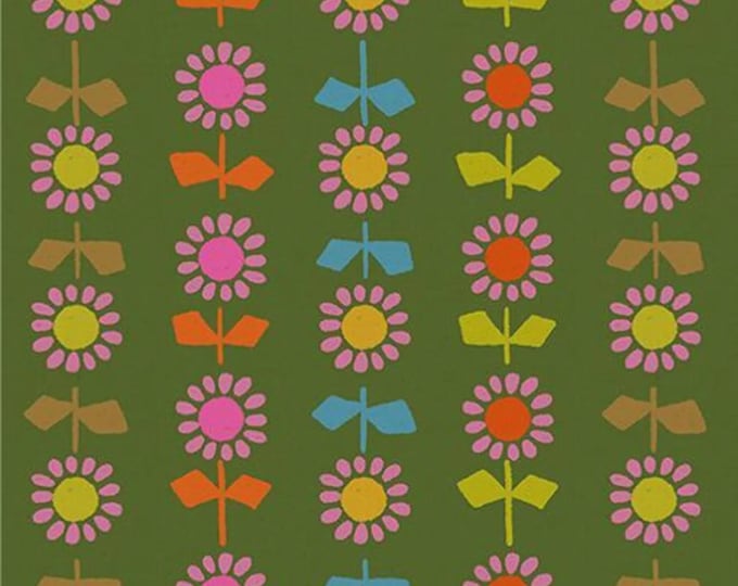 Cat Nap by Alexia Marcelle Abegg for Ruby Star Society -- 25cm cut of Canvas Daisy Stripe in Green