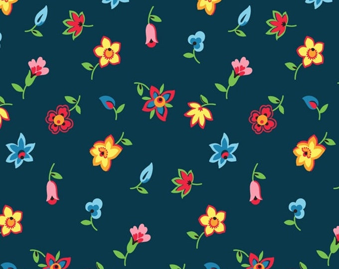 Five and Ten by Denyse Schmidt for Windham Fabrics -- Fat Quarter of Floral Toss in Navy (52481-2)