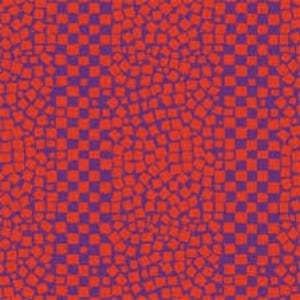 May include: Abstract geometric pattern with red and purple squares. The squares are arranged in a chequered pattern, but the edges are slightly rounded, giving the pattern a more organic feel.