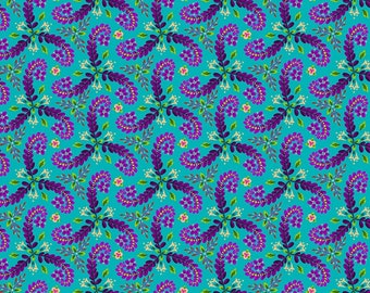 Magi Country by Odile Bailloeul for Free Spirit Fabrics - Fat quarter of Fronds in Turquoise