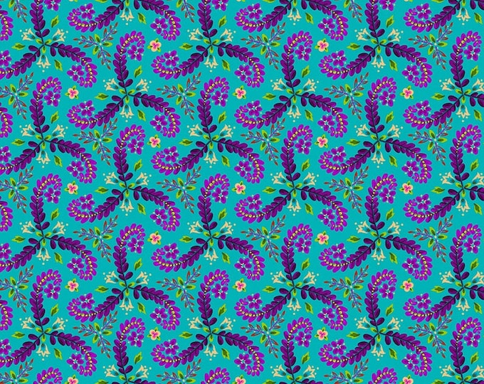 Magi Country by Odile Bailloeul for Free Spirit Fabrics - Fat quarter of Fronds in Turquoise