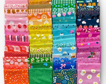 Fat 16th of various Ruby Star Society fabrics as shown in photo (64 in total) - Mixed Rainbow