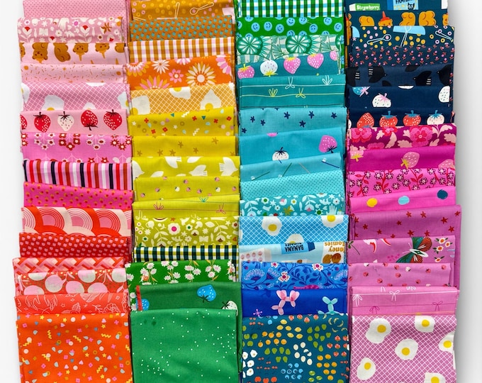 Fat 16th of various Ruby Star Society fabrics as shown in photo (64 in total) - Mixed Rainbow