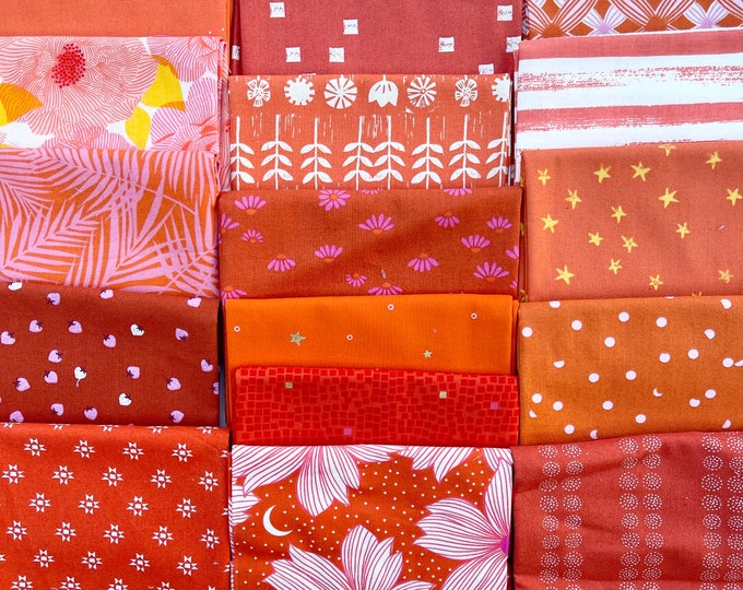 Fat 16th of various Ruby Star Society fabrics as shown in photo (16 in total) - Oranges