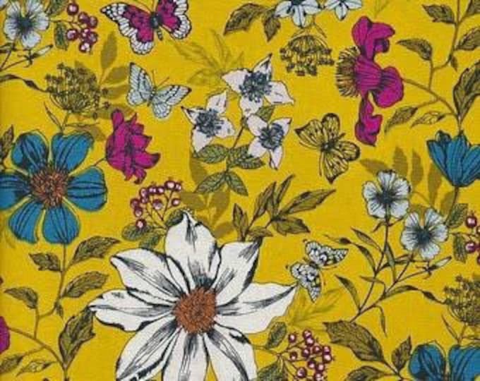 Botanica by Makower for Andover Fabrics - Florals and Butterflies on Yellow- Fat Quarter