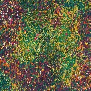 Könnte beinhalten: Abstrakter Kunstdruck mit einem bunten, gesprenkelten Muster in Grün-, Gelb-, Orange-, Rot- und Violetttönen.
