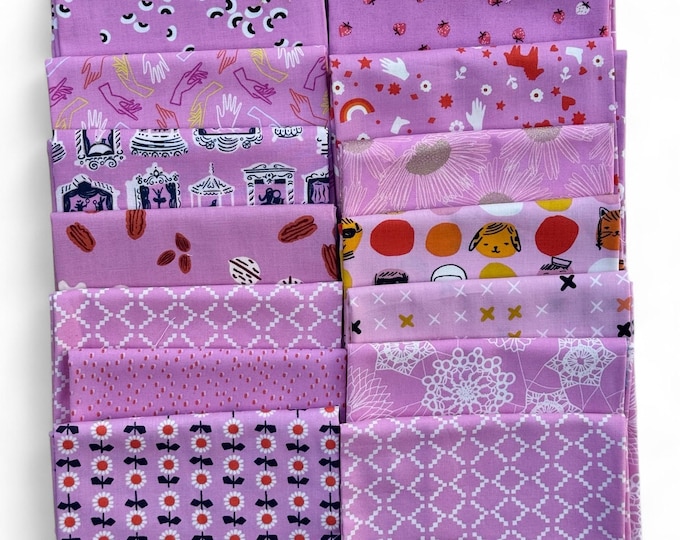 Fat 16th of various Ruby Star Society fabrics as shown in photo (16 in total) - Light Mauves