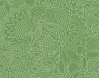 Hopscotch Century Prints by Alison Glass for Andover Fabrics - Fat Quarter of Stitched in Pickle