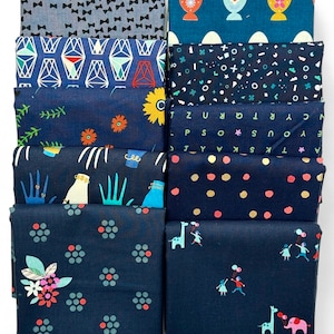 Fat Quarter Bundle of 10 Navy Blue Fabrics from Cotton and Steel