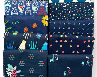 Fat Quarter Bundle of 10 Navy Blue Fabrics from Cotton and Steel