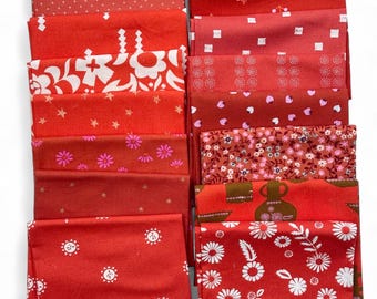 Fat 16th of various Ruby Star Society fabrics as shown in photo (16 in total) - Reddish/Orange