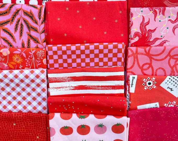 Fat 16th of various Ruby Star Society fabrics as shown in photo (16 in total) - Reds