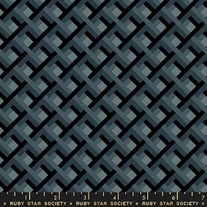 May include: A seamless pattern of overlapping geometric shapes in shades of blue and black. The pattern is reminiscent of a woven fabric or a tessellation.