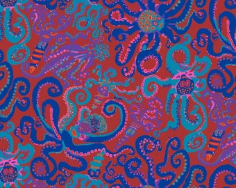 Kaffe Fassett Collective August 2020 -- Fat Quarter of Brandon Mably Octopus in Red