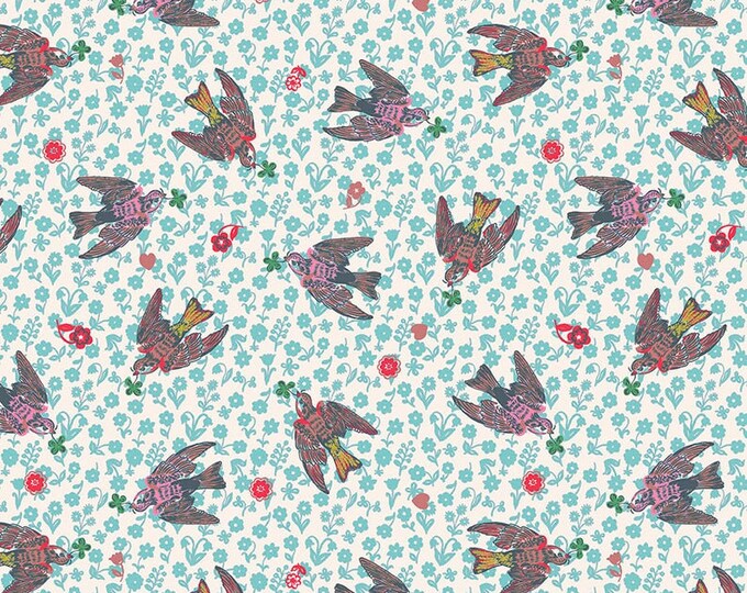 Woodland Walk by Nathalie Lete for Anna Maria Horner Conservatory - Fat Quarter of The Swallows in Rose