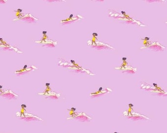 Malibu by Heather Ross -- Fat quarter of Tiny Surfers in Pink - 52146-7