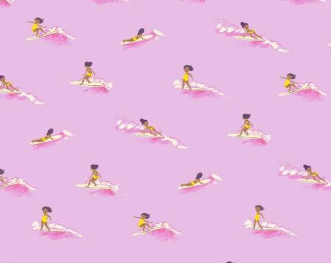 Malibu by Heather Ross -- Fat quarter of Tiny Surfers in Pink - 52146-7