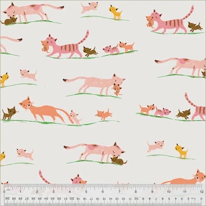 Heather Ross Studio Edit -- 40931D-5 Marching Cats in Cream