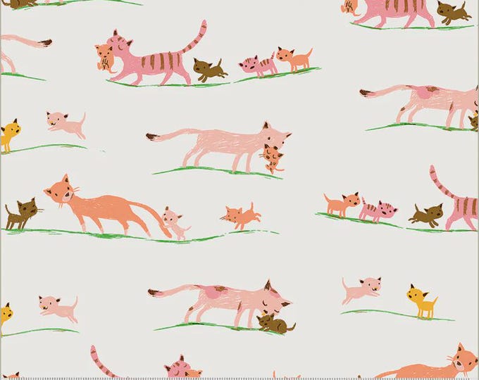 Heather Ross Studio Edit -- 40931D-5 Marching Cats in Cream