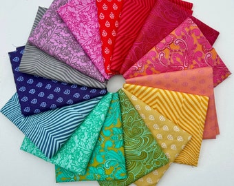 True Colors Fat Quarter Bundle of 15  by Tula Pink for Free Spirit Fabrics as shown in photo.