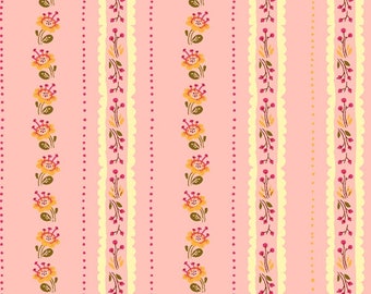 West Hill by Heather Ross -- Fat Quarter of Floral Stripe in Pink