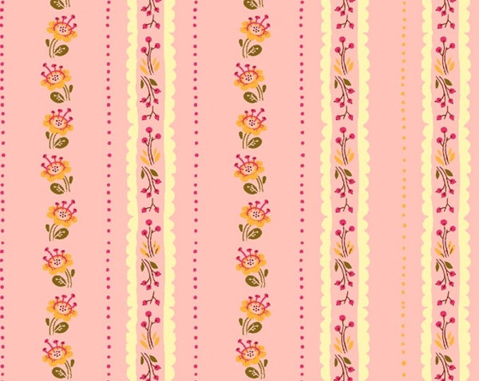 West Hill by Heather Ross -- Fat Quarter of Floral Stripe in Pink