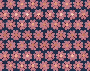 Unruly Nature by Jen Hewitt for Ruby Star Society CANVAS -- 25cm cut of Heart Flowers in Navy