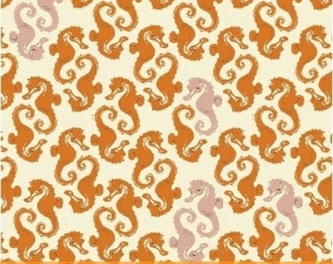 Heather Ross 20th Anniversary Collection for Windham Fabrics - Fat Quarter of Seahorses in Cream Orange