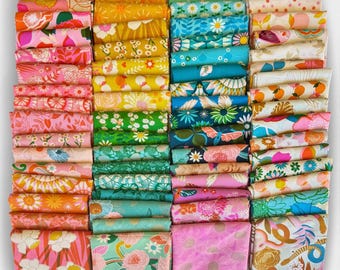 Fat 16th of various Ruby Star Society Melody Miller fabrics as shown in photo (64 in total) - Rainbow and Low Volume Floral