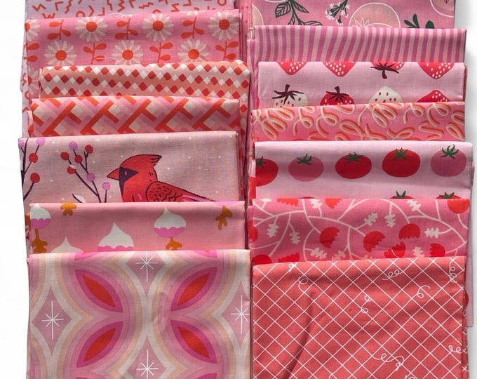 Fat 16th of various Ruby Star Society fabrics as shown in photo (16 in total) - Pinky Reds